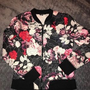 Women BeBe Floral Bomber Jacket
